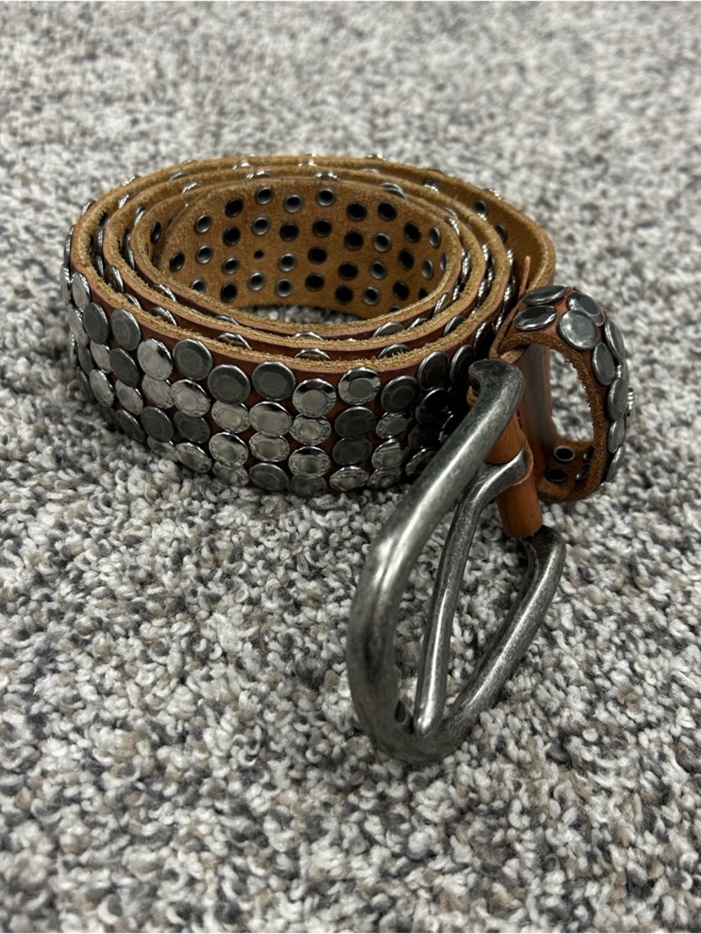 Amsterdam Heritage STREET OF DREAMS Brown Leather Belt  Hammered Studs Sz 90cm